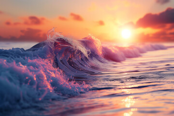 Wall Mural - Wave on sunset. Nature composition. Element of design.


