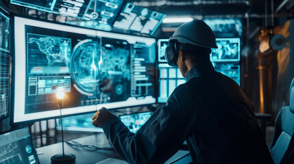 Wall Mural - cyber security expert ethical hacker working on cyber security using futuristic augmented reality te