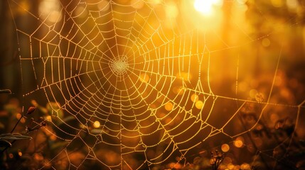 Spider web reflecting the sunlight