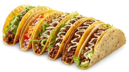 Canvas Print - Assortment of tasty tacos displayed on a white background