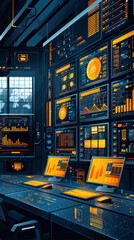 Wall Mural - Advanced Command Center with High-Tech Interface