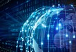 © DWN Media - Digital blue background with glowing lines and binary code on the globe, symbolizing the global network connection technology concept