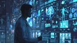 © Preeyanuch - Scientist analyzing data on futuristic screen. Artificial intelligence and medical research concept.
