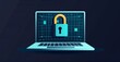 © DWN Media - Laptop with a padlock icon on the screen and a dollar sign, a vector illustration of a digital security concept isolated over a blue background.
