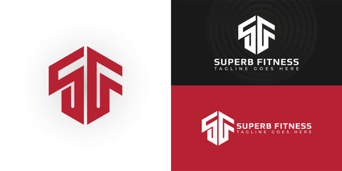 Abstract initial hexagon letter SF or FS logo in red color isolated on multiple background colors. The logo is suitable for fitness and sports brand logo design inspiration templates.