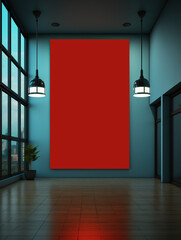 Red Wall Room With Two Lamps. Generative AI