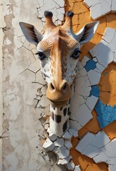 Wall Mural - Giraffe Peeking Through Cracked Wall