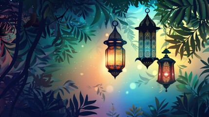 Wall Mural - arabic lantern of ramadan celebration background illustration