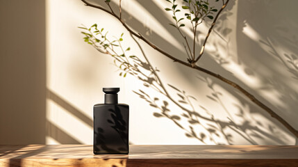 Sticker - mock up luxury perfume bottle, square black perfume bottle, Ai generated Images