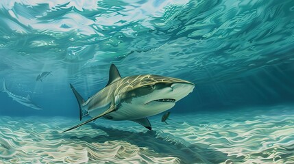 Wall Mural - Attractive bull shark encounter at Playa Del Carmen in Mexico