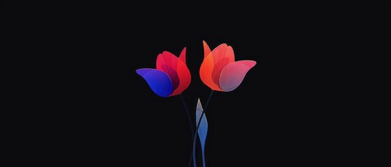 Wall Mural - tulips minimal illustration wallpaper isolated on a black background 
