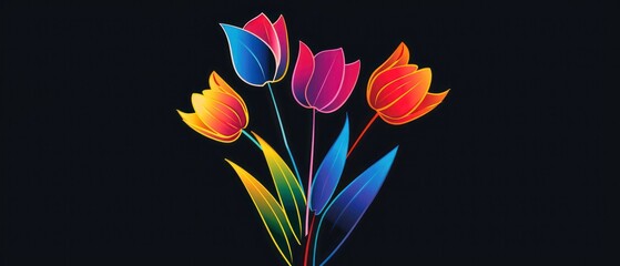 Wall Mural - tulips minimal illustration wallpaper isolated on a black background 
