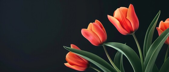 Wall Mural - tulips minimal illustration wallpaper isolated on a black background 
