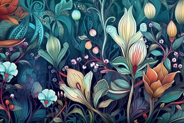 Whimsical Flora Fantasy an Intricately Designed Botanical Background