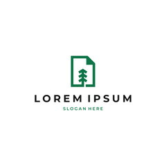 Wall Mural - Forest data logo design concept, pine tree with paper work illustration
