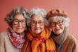 © doomu - Three Happy Smiling Elderly Girlfriends extreme closeup. Generative AI