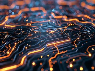 Intricate Circuitry Backdrop of Glowing Digital Connections and Futuristic Energy Patterns