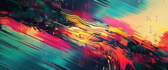 Abstract Digital Art With Glitch Effects, Cartoon Style, Background