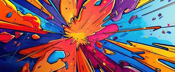 Wall Mural - Abstract Energy Bursts In A Chaotic Environment With A Sense Of Motion, Cartoon Style, Background