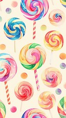 Wall Mural - World of sweets seamless pattern lollipops, gummy candies, and shaped treats. sweets parade, cartoon candy pattern delight.