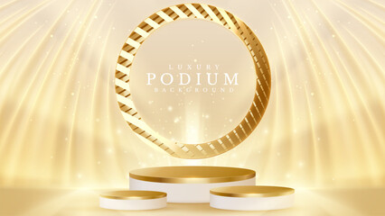 Wall Mural - elegant golden podium background with a spotlight effect, ideal for award ceremonies, celebrations, 