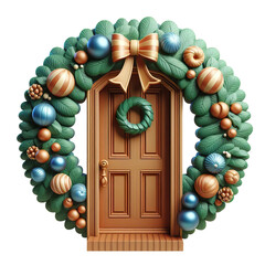 Wall Mural - 3D Christmas door wreath icon clipart isolated on a white background PNG