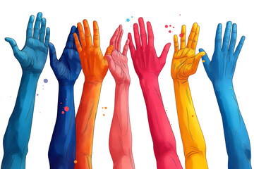 Wall Mural - Vector graphic of various hands reaching towards each other, symbolizing unity and support. Suitable for banner, social media, web, poster, greeting card, shirt, template and print advertising etc. 