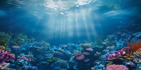 Wall Mural - A beautiful underwater scene with a variety of colorful fish and coral