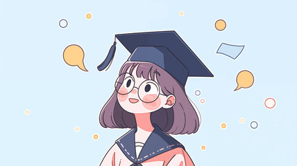 Wall Mural - Hand drawn cartoon graduation girl illustration	
