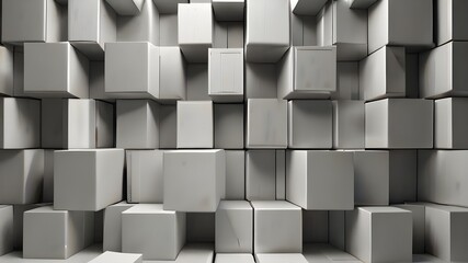 Wall Mural - abstract 3d square white technology communication concept background. Random shifted white cube square boxes block background wallpaper banner with copy space.  Generative AI 