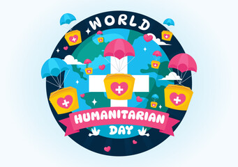 Wall Mural - World Humanitarian Day Vector Illustration featuring a Global Celebration of Helping People, Charity, Donations, and Volunteering on a Flat Background