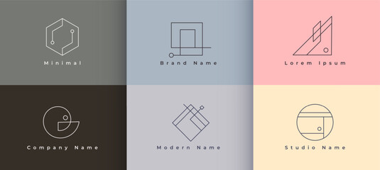 Wall Mural - line style abstract corporate symbol template in set of six