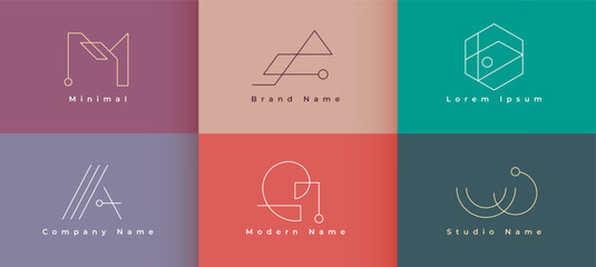 Wall Mural - collection of abstract linear business symbol template in pastel color