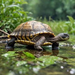 turtle in the jungle walking 