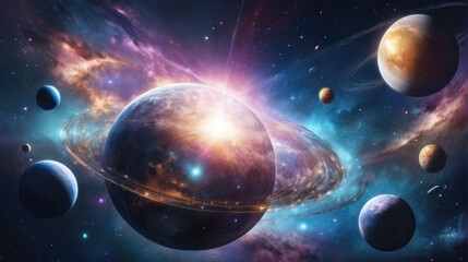 Wall Mural - A universe with realistically dazzling and fascinating planets
