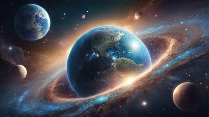 Wall Mural - A universe with realistically dazzling and fascinating planets