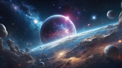 Wall Mural - A universe with realistically dazzling and fascinating planets