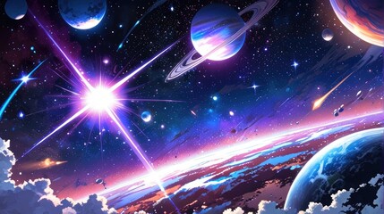 Wall Mural - A universe with realistically dazzling and fascinating planets