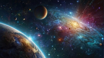 Wall Mural - A universe with realistically dazzling and fascinating planets