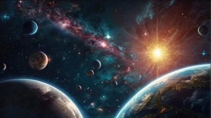 Wall Mural - A universe with realistically dazzling and fascinating planets