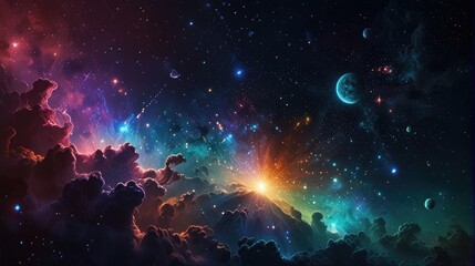 Wall Mural - A universe with realistically dazzling and fascinating planets