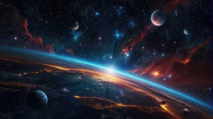 Wall Mural - A universe with realistically dazzling and fascinating planets