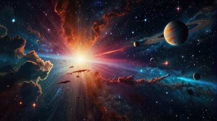 Wall Mural - A universe with realistically dazzling and fascinating planets