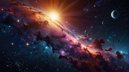 Wall Mural - A universe with realistically dazzling and fascinating planets
