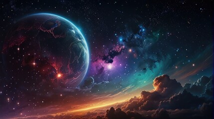 Wall Mural - A universe with realistically dazzling and fascinating planets