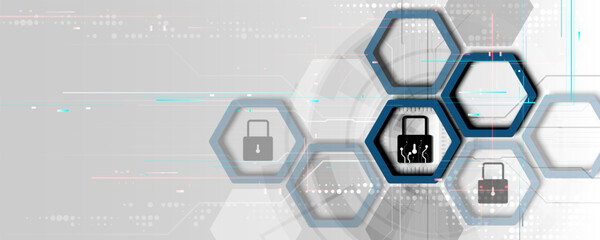 Wall Mural - hexagonal geometric technology background, cyber security picture and future network protection info