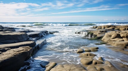 Wall Mural - rocks mud sea waves cloudy sky  vacation enjoy natural wonders.