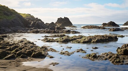 Wall Mural - rocks mud sea waves cloudy sky  vacation enjoy natural wonders.