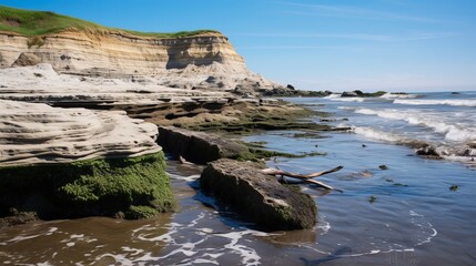 Wall Mural - rocks mud sea waves cloudy sky  vacation enjoy natural wonders.