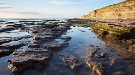 Wall Mural - rocks mud sea waves cloudy sky  vacation enjoy natural wonders.